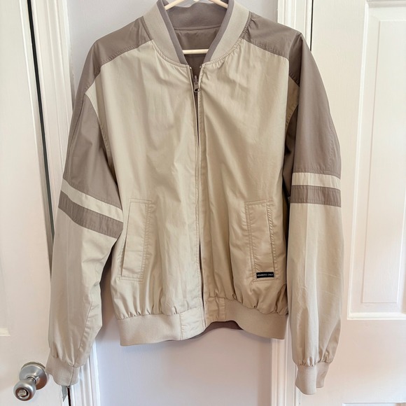 Members Only Other - Members Only Mens Large Reversible Bomber Jacket Tan Gray Colorblock Full Zip